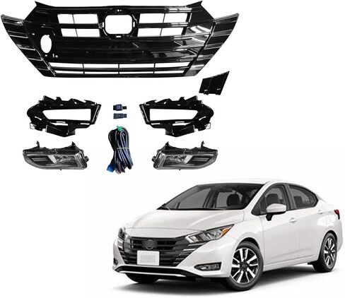 Versa Grille - Front Bumper Grille Kit with Fog Lights & Covers Fits 2023 2024 2025 Nissan Versa S SV 1.6L in Saudi Arabia