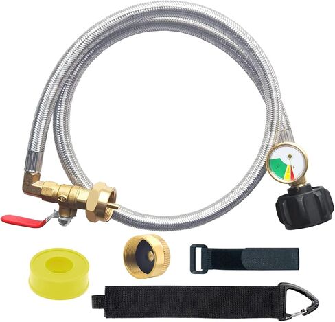 Upgrade QCC1 Propane Refill Elbow Adapter with Propane Tank Gauge 90 Degree Propane Refill Pressure Adapter with ON/Off Control Valve for Camping Grill 1LB Bottle Refilled Gas from 5~40 LBS Cylinder in Saudi Arabia