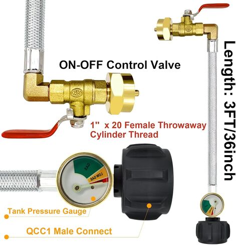 Upgrade QCC1 Propane Refill Elbow Adapter with Propane Tank Gauge 90 Degree Propane Refill Pressure Adapter with ON/Off Control Valve for Camping Grill 1LB Bottle Refilled Gas from 5~40 LBS Cylinder in Saudi Arabia