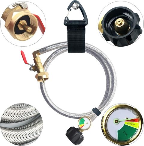 Upgrade QCC1 Propane Refill Elbow Adapter with Propane Tank Gauge 90 Degree Propane Refill Pressure Adapter with ON/Off Control Valve for Camping Grill 1LB Bottle Refilled Gas from 5~40 LBS Cylinder in Saudi Arabia