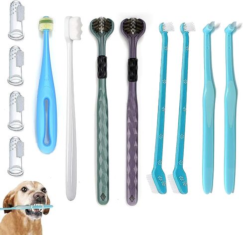 Dog Toothbrush, 360 Degree Finger Toothbrushes, Triple Head Toothbrushes, Double Head Toothbrush,Cleaning Brushes for Dog Cat Oral Dental Health (9 Pack) in Kuwait