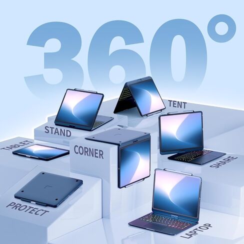 Nokbabo for iPad 13 Pro Case with لوحة مفاتيح Airboard و iPad Air 13 بوصة ، لوحة مفاتيح قوس قزح ، حامل قلم رصاص ، 360 درجة قابلة للتدوير ، متوافق مع iPad Pro 12.9 6th/5/4th/3rd - Matt Black in Kuwait