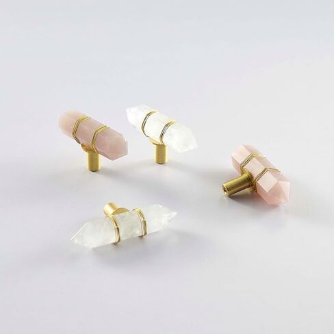 Drawer Pulls， Wood Pull Handles ，Cabinet Knob 2 Pcs Single Hole Natural Crystal Cabinet Wardrobe Door Drawer Door Brass Handle Pink Gold Wire Wound Rose Quartz(Pink Gold Silk Wrapped Rose Quartz) in Kuwait