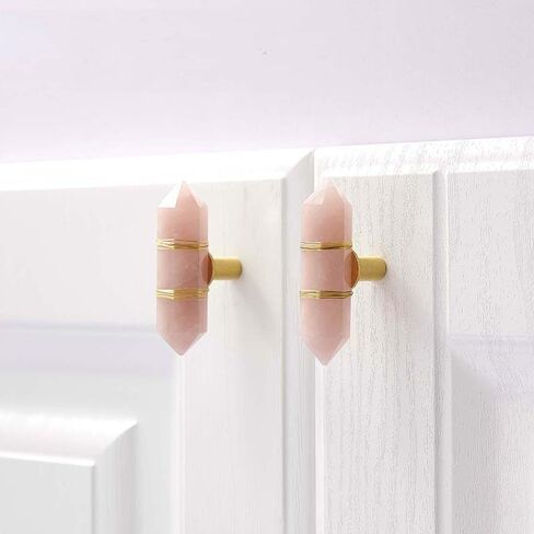 Drawer Pulls， Wood Pull Handles ，Cabinet Knob 2 Pcs Single Hole Natural Crystal Cabinet Wardrobe Door Drawer Door Brass Handle Pink Gold Wire Wound Rose Quartz(Pink Gold Silk Wrapped Rose Quartz) in Kuwait
