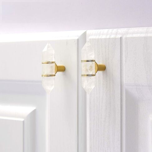 Drawer Pulls， Wood Pull Handles ，Cabinet Knob 2 Pcs Single Hole Natural Crystal Cabinet Wardrobe Door Drawer Door Brass Handle Pink Gold Wire Wound Rose Quartz(Pink Gold Silk Wrapped Rose Quartz) in Kuwait