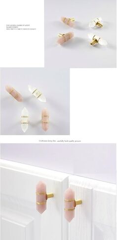 Drawer Pulls， Wood Pull Handles ，Cabinet Knob 2 Pcs Single Hole Natural Crystal Cabinet Wardrobe Door Drawer Door Brass Handle Pink Gold Wire Wound Rose Quartz(Pink Gold Silk Wrapped Rose Quartz) in Kuwait