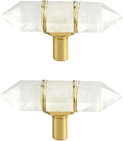 Drawer Pulls， Wood Pull Handles ，Cabinet Knob 2 Pcs Single Hole Natural Crystal Cabinet Wardrobe Door Drawer Door Brass Handle Pink Gold Wire Wound Rose Quartz(Pink Gold Silk Wrapped Rose Quartz) in Kuwait