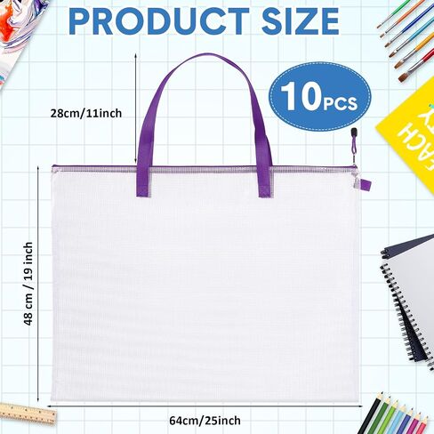 10 PCS 19x25 بوصة أكياس محفظة فنية كبيرة مع سستة ومقبض. أكياس بيضاء شفافة للأعمال الفنية والملصقات ولوحات الإعلانات واللوحات. مثالي للفن ، والعودة إلى المدرسة ، والتخزين (الأزرق) in Kuwait