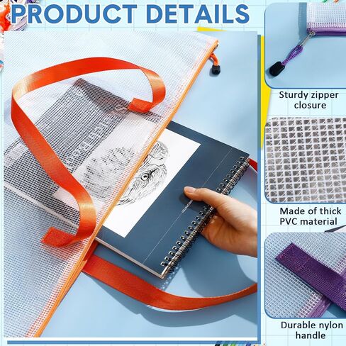 10 PCS 19x25 بوصة أكياس محفظة فنية كبيرة مع سستة ومقبض. أكياس بيضاء شفافة للأعمال الفنية والملصقات ولوحات الإعلانات واللوحات. مثالي للفن ، والعودة إلى المدرسة ، والتخزين (الأزرق) in Kuwait