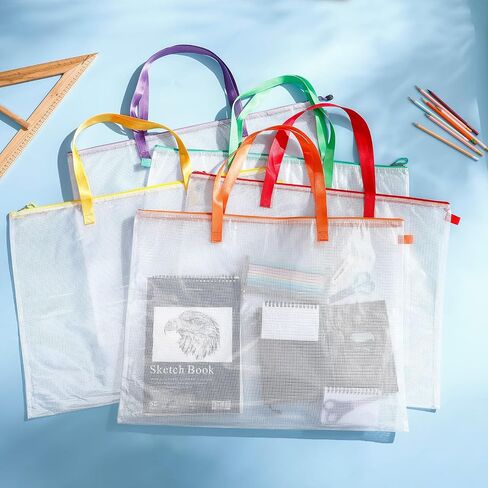 10 PCS 19x25 بوصة أكياس محفظة فنية كبيرة مع سستة ومقبض. أكياس بيضاء شفافة للأعمال الفنية والملصقات ولوحات الإعلانات واللوحات. مثالي للفن ، والعودة إلى المدرسة ، والتخزين (الأزرق) in Kuwait