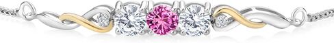 Two-Tone Gemstone Birthstone and White Moissanite and Accent Lab Grown Diamond Infinity Tennis Bracelet For Women In 925 Silver and 10K Yellow Gold | Round 5MM | Fully Adjustable Up to 9 Inch in Saudi Arabia