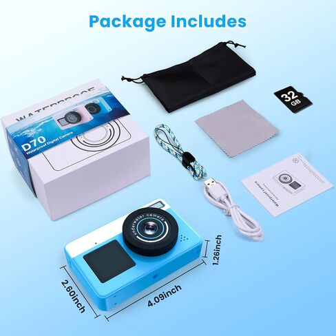 4K Underwater Digital Camera 48MP Waterproof Camera,10FT Floating Camera for Snorkeling,Surfing,Swimming and Kayaking,Dual-Screen Selfie,Autofocus,18X Zoom,Fill Light,32GB Card,Type-C Rechargeable in Saudi Arabia