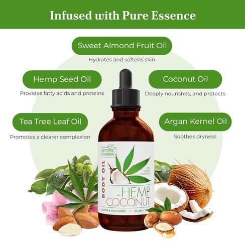 Natural Therapy Hemp & Coconut Body Oil – Moisturizing Body Oil – Hydrate & Soften Skin – Increase Skin Elasticity and Provide Anti-Aging Support (4 Fl.Oz) in Saudi Arabia