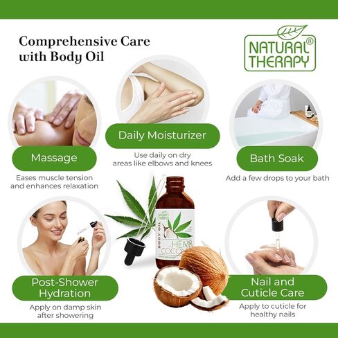 Natural Therapy Hemp & Coconut Body Oil – Moisturizing Body Oil – Hydrate & Soften Skin – Increase Skin Elasticity and Provide Anti-Aging Support (4 Fl.Oz) in Saudi Arabia