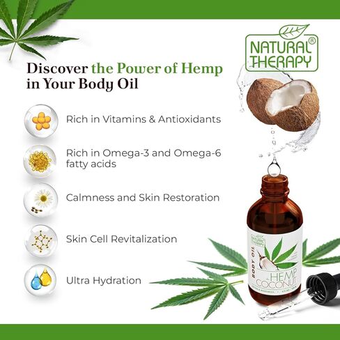 Natural Therapy Hemp & Coconut Body Oil – Moisturizing Body Oil – Hydrate & Soften Skin – Increase Skin Elasticity and Provide Anti-Aging Support (4 Fl.Oz) in Saudi Arabia