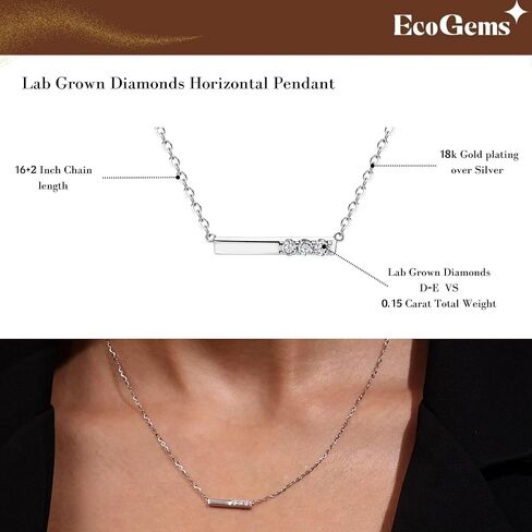 18K White/Yellow Gold Plated Silver Necklace With 0.15/0.60 TCW Lab Grown Diamond/0.15 TCW Lab Grown Emerald in 16/18" Length, Gold Jewelry For Women, Gift For Her Jewelry in Kuwait