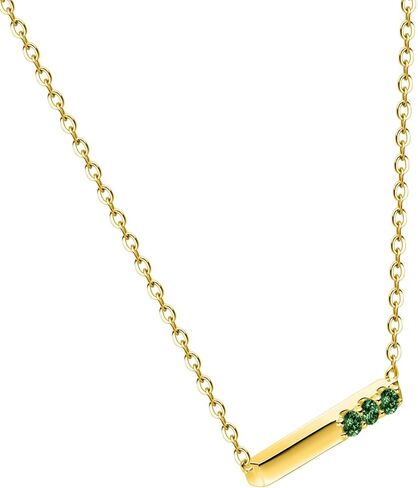 18K White/Yellow Gold Plated Silver Necklace With 0.15/0.60 TCW Lab Grown Diamond/0.15 TCW Lab Grown Emerald in 16/18" Length, Gold Jewelry For Women, Gift For Her Jewelry in Kuwait