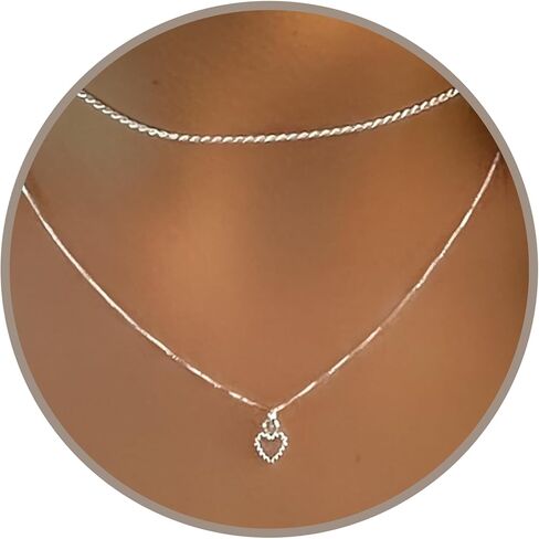 Annika Bella Necklace Set, Tiny Heart Charm Necklace, 925 Sterling Silver Chain Choker, Stackable Layering Set, Gift for Valentine's Day (2Pc's) in Saudi Arabia