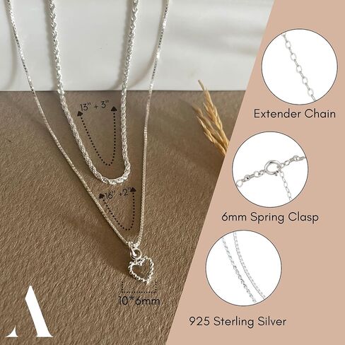 Annika Bella Necklace Set, Tiny Heart Charm Necklace, 925 Sterling Silver Chain Choker, Stackable Layering Set, Gift for Valentine's Day (2Pc's) in Saudi Arabia