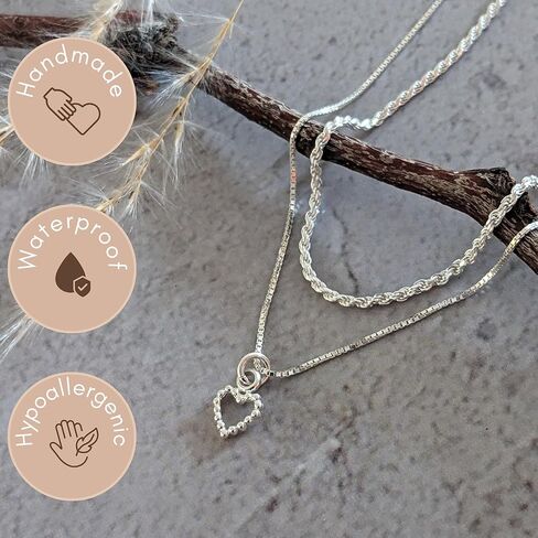 Annika Bella Necklace Set, Tiny Heart Charm Necklace, 925 Sterling Silver Chain Choker, Stackable Layering Set, Gift for Valentine's Day (2Pc's) in Saudi Arabia