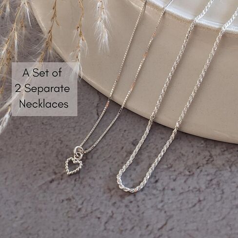 Annika Bella Necklace Set, Tiny Heart Charm Necklace, 925 Sterling Silver Chain Choker, Stackable Layering Set, Gift for Valentine's Day (2Pc's) in Saudi Arabia