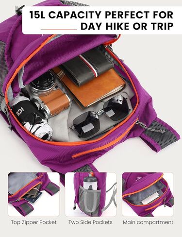 SKYSPER 15L Lightweight Small Hiking Backpack for Women Men, Foldable Travel Daypack, Packable Camping Backpack, Mini Outdoor Hiking Bag (Black) in Saudi Arabia
