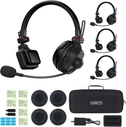 Came-TV Waero-PRO 1.9GHz Wireless Intercom Headset System Noise Cancellation A/B Group 1700ft(518m) Zero Latency 9 Person Team Communication for Film Production Church Boating Drone in Kuwait