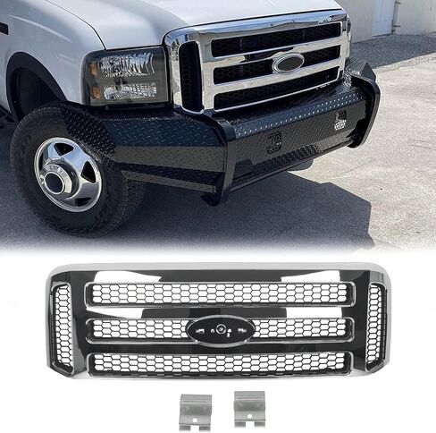 Hecasa Mesh Style Grille الأمامي متوافق مع Ford 1999-2004 F250 F350 Super Duty 2000-2004 SPORTION GRILL Chrome Silver 2006 Style in Saudi Arabia