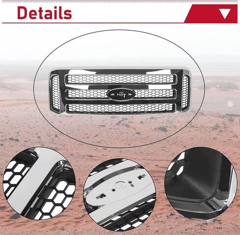 Hecasa Mesh Style Grille الأمامي متوافق مع Ford 1999-2004 F250 F350 Super Duty 2000-2004 SPORTION GRILL Chrome Silver 2006 Style in Saudi Arabia