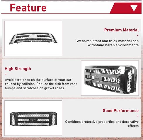 Hecasa Mesh Style Grille الأمامي متوافق مع Ford 1999-2004 F250 F350 Super Duty 2000-2004 SPORTION GRILL Chrome Silver 2006 Style in Saudi Arabia