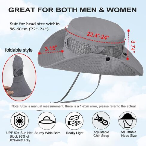 Fishing Hat UPF50+ Wide Brim Sun Hat for Men Women, Water Resistant Summer Sun Protection Safari Hat Hiking Bucket Hat in Saudi Arabia