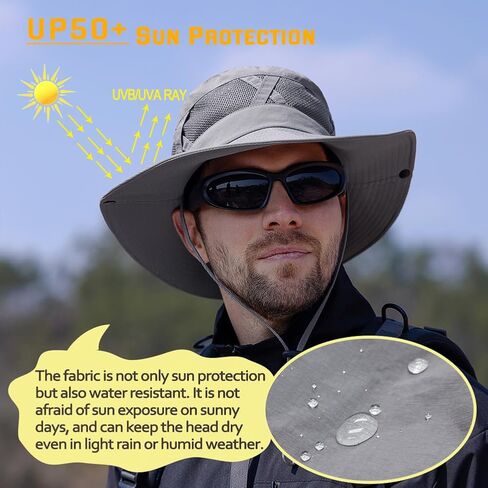 Fishing Hat UPF50+ Wide Brim Sun Hat for Men Women, Water Resistant Summer Sun Protection Safari Hat Hiking Bucket Hat in Saudi Arabia