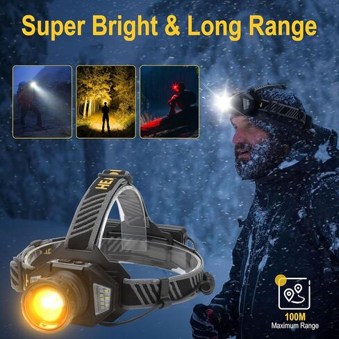 BORUIT B13 LED Rechargeable Headlamp,Super Bright 5000 Lumens 4 Modes Head Lamp,90°Adjustable IPX4 Waterproof Zoomable Headlamp Head Light for Outdoor Running,Camping,Hiking,Emergency Use in Saudi Arabia
