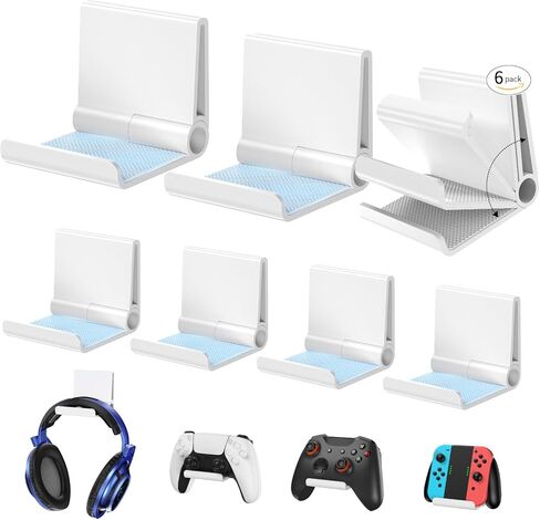 6 Pack Foldable Controller Wall Mount Holder for Xbox PS5 PS4 PS3 Switch Pro Strong Adhesive/Screw Upgraded Controller Stand Hanger with Anti-slip Pad Universal Gaming Remote, Headphone Accessories in Kuwait