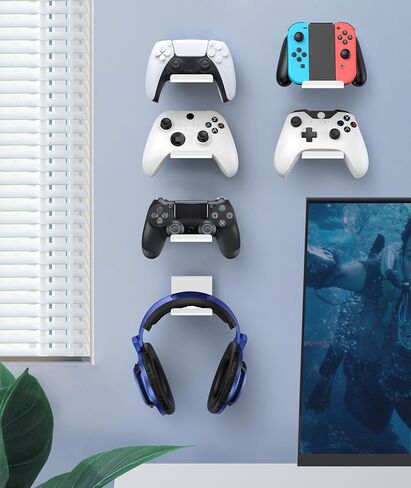 6 Pack Foldable Controller Wall Mount Holder for Xbox PS5 PS4 PS3 Switch Pro Strong Adhesive/Screw Upgraded Controller Stand Hanger with Anti-slip Pad Universal Gaming Remote, Headphone Accessories in Kuwait