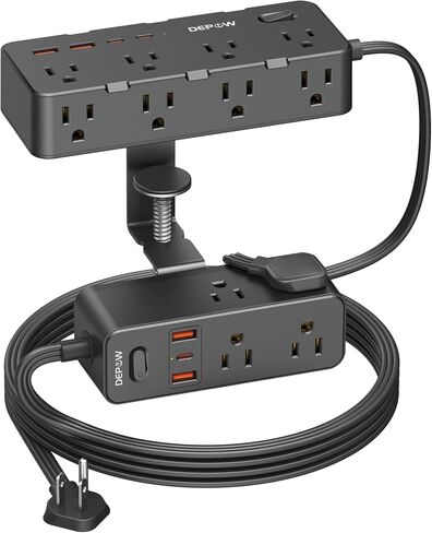 Dual Layer Desk Clamp Power Strip, Under Desk Surge Protector with 17 Outlets 7 USB Ports (3 USB C), 10 Ft Extension Cord with 1700 Joules, Desktop Charging Station for Office Home, Black in Saudi Arabia