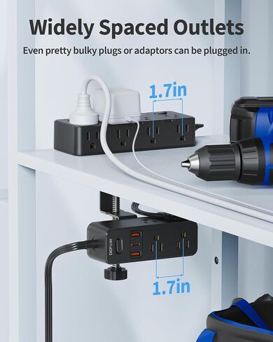 Dual Layer Desk Clamp Power Strip, Under Desk Surge Protector with 17 Outlets 7 USB Ports (3 USB C), 10 Ft Extension Cord with 1700 Joules, Desktop Charging Station for Office Home, Black in Saudi Arabia