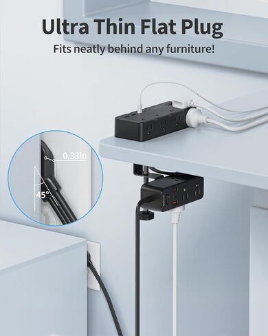 Dual Layer Desk Clamp Power Strip, Under Desk Surge Protector with 17 Outlets 7 USB Ports (3 USB C), 10 Ft Extension Cord with 1700 Joules, Desktop Charging Station for Office Home, Black in Saudi Arabia