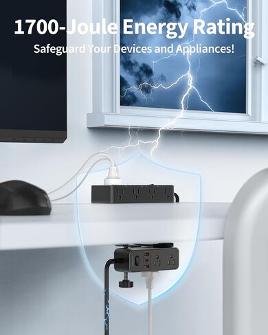 Dual Layer Desk Clamp Power Strip, Under Desk Surge Protector with 17 Outlets 7 USB Ports (3 USB C), 10 Ft Extension Cord with 1700 Joules, Desktop Charging Station for Office Home, Black in Saudi Arabia