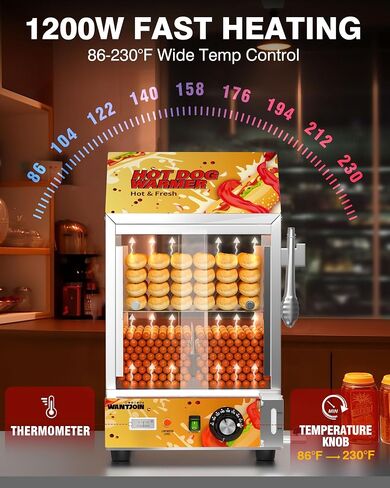 2-Tier Electric Hot Dog Steamer with Bun Warmer - 27L/28.5 QT Capacity, Holds 175 Hot Dogs & 40 Buns, Visible Glass Slide Doors, Red, Perfect for Commercial & Home Use in Saudi Arabia