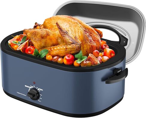 Sunvivi Electric Roaster ، 26 Quart Roasting Oven مع مقلاة قابلة للإزالة للغطاء ذاتيًا ، فرن محموم من الديك الرومي مع مقابض تهدئة من 150 إلى 450 فهرنهايت ، رمادي ، رمادي in Saudi Arabia