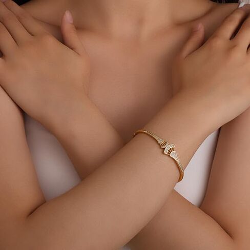 18K Gold Plated Bracelet for Women-Angel Wings Bangle with Cubic Zirconia,Light Luxury,Gifts for Valentine Christmas Birthday in Saudi Arabia