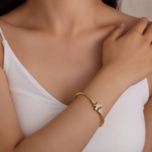 18K Gold Plated Bracelet for Women-Angel Wings Bangle with Cubic Zirconia,Light Luxury,Gifts for Valentine Christmas Birthday in Saudi Arabia