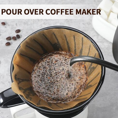 Mongdio Pour Over Coffee Maker, Ceramic Pour Over Dripper, Coffee Pour Over with 3 Holes Flat Bottom, Coffee Accessories for Home, Size 02 Black in Kuwait