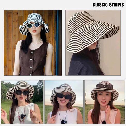 Kettle Brim Sun Hats for Women Lanai Hat Floppy Packable SPF UPF 50 UV Protection Beach Vacation Hat Striped in Saudi Arabia