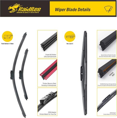 Raidbee® 26"+16" Windshield Wiper Blades with 12" Rear Wiper Blade Automotive Replacement Set for Subaru Crosstrek/Impreza 2018 2019 2020 2021 2022 2023 – Genuine OEM Quality (Set of 3) in Kuwait
