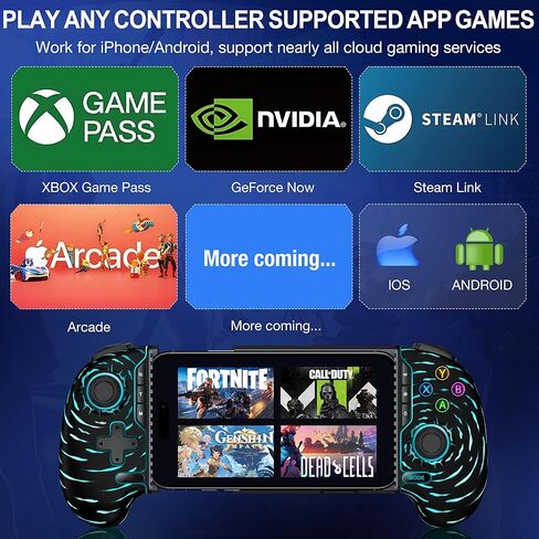 Mobile Game Controller for iPhone/Android with Hall Joystick, Wireless Phone Controller with Phone Case Support, Compatible with Xbox Game Pass, Steam Link, Call of Duty, Minecraft, Roblox in Kuwait