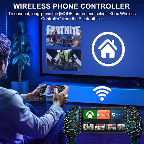 Mobile Game Controller for iPhone/Android with Hall Joystick, Wireless Phone Controller with Phone Case Support, Compatible with Xbox Game Pass, Steam Link, Call of Duty, Minecraft, Roblox in Kuwait