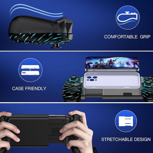 Mobile Game Controller for iPhone/Android with Hall Joystick, Wireless Phone Controller with Phone Case Support, Compatible with Xbox Game Pass, Steam Link, Call of Duty, Minecraft, Roblox in Kuwait