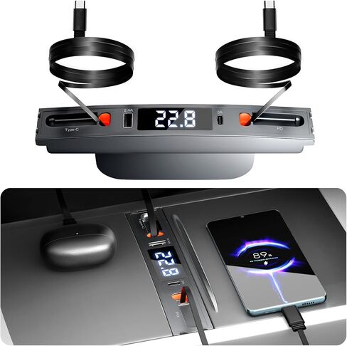 Qoope 2 Type-C Tesla USB Hub for Tesla Model 3 Model Y Accessories 2024 2023 2022 2021 Tesla Car USB Charger Multi Port with Fast Charger Retractable Cable Docking Station (Not Fit Model 3 2024) in Kuwait